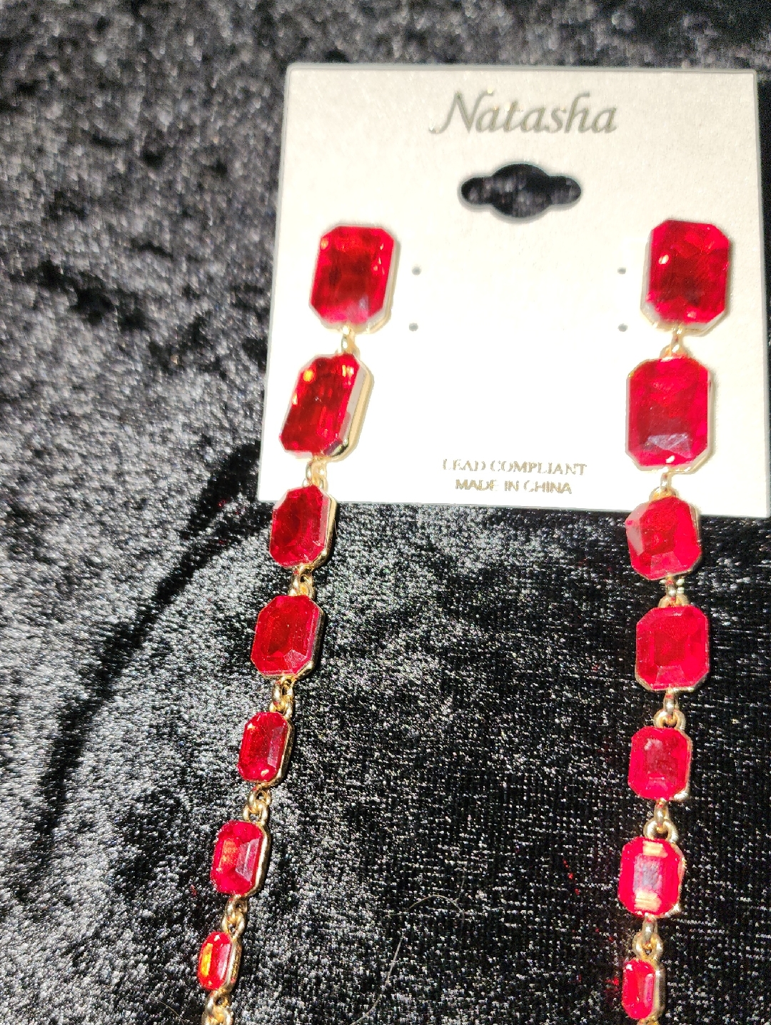 Natasha Couture Red Gem Drop Earrings - Gold Tone/ Nwt